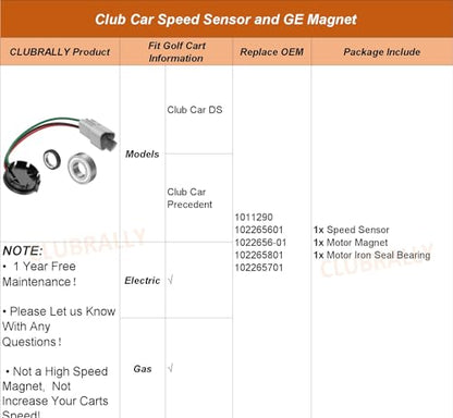 CLUBRALLY Club Car Speed Sensor and GE Magnet Golf Cart DS IQ & Precedent with GE Motor Only, OEM#102265601 - color: Single Pack