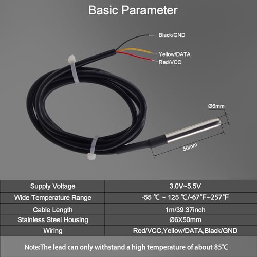 4Pcs DS18B20 Temperature Sensor 1 M, Waterproof Digital DS18B20 Sensors, DS18B20 Temperature Probe, Stainless Steel Probe Compatible for Arduino/Raspberry Pi/ESP32, ESP8266, - style: 4Pcs DS18B20 Temperature Sensor 1 M