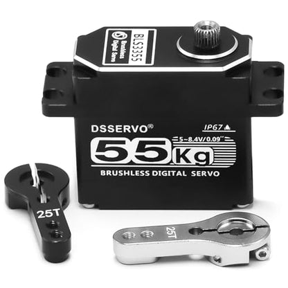 55kg RC Digital Servo with 2PCS 25T Servo Horn All Metal IP67 Waterproof Brushless Servo High Torque Fast Steering Servo for 1/8 1/10 1/12 RC Car, 270° - size: 55kg, 270°