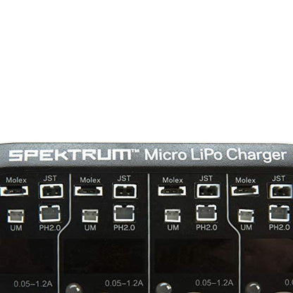 Spektrum S44 Smart Charger: Micro 4-Port 1S LiPo Battery Charger | AC DC Input | Independent Output Ports| Digital LED Display