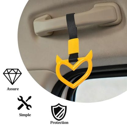2PCS Car Devil Heart Handle Ring, Cute Heart-Shaped Vehicle Rear Bumper Waring Loops, Automotive Grab Handle Strap Drift Charm Decoration, Universal Fit (Yellow/Black) - color: Yellow/Black
