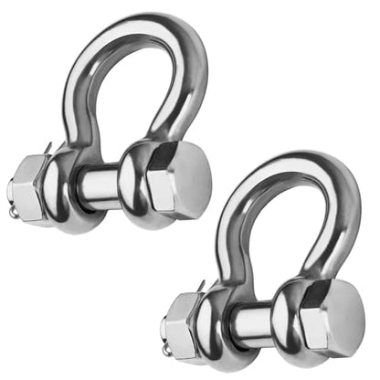 Stainless Steel D Ring Shackles 1/4" 5/16" 3/8" 1/2 inch 316 SS Heavy Duty Boat Anchor Shackle Marine Grade Bow Shackles with Cotter Pins - style: 1/4 inch 2 Pack(Bolt diameter 5/16 inch)