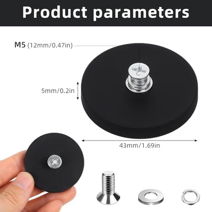 10Pcs Rubber Coated Anti-Scratch Mounting Magnets, 30LBS Neodymium Magnet Base with M5 Threaded Studs，Strong Magnets Hold The Base for Light Bar Mirror Camera Tool （10 Pack,1.69 Inch）