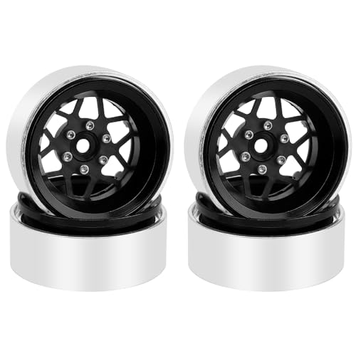 ModuWheel 1.3" Negative Offset Aluminum + Carbon Fiber Beadlock Wheels Rim for 1/24 1/18 AX24 SCX24 TRX4m Ascent18 RC Crawler,Star Pattern-1 (Black) - color: Black