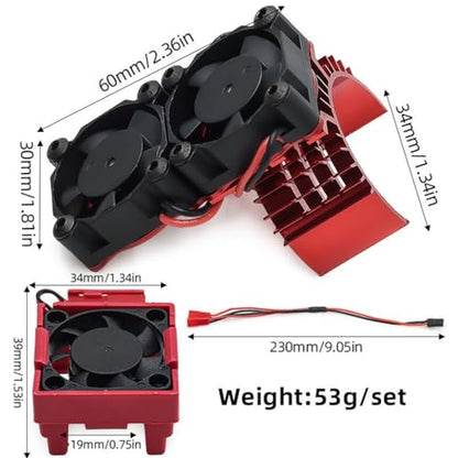 ESC/Motor Cooling Fan Heatsink Set RC Parts for TRAXXAS VXL-3S Slash/Rally/Bandit/Stampede 2WD 4WD RC Car (Red) - color: Red