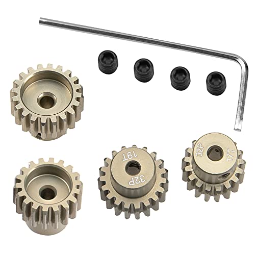 ShareGoo 7075 Aluminum Alloy 32DP 3.175mm Pinion Gear Sets 17T 18T 19T 20T Motor Gears Fit 3.175mm (1/8-Inch) Shaft Compatible with HPI Losi Axial Traxxas Tamiya 1/10 RC Car,4Pack