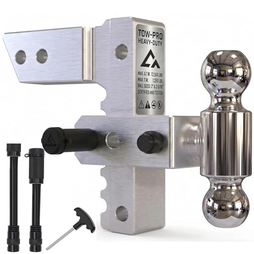 Adjustable Trailer Hitch - Heavy Duty Aluminum Drop Drawbar Hitch - Fits 2.5" Receiver, 6" Drop/Rise with 2" & 2-5/16" Solid Dual Balls 18,500 LBS GTW- for Truck, SUV, RV - color: Silver, size: 2.5" 6 Drop-Dual Ball