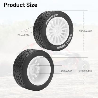 1/14 RC Car On-Road Drift Tires, daitoku 12mm Hex RC Racing Tires for Tamiya M08/05/06 MF-01X - Style F (White) - style: Style F
