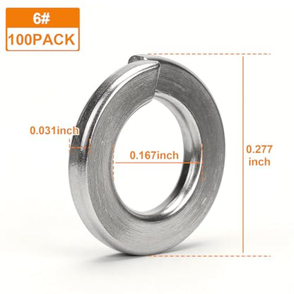 100Pcs 6# Spring Lock Washer, 304 Stainless Steel | SAE Split Lock Washer, Lock Washers & Flat Washers for Screws Bolts - color: Silver, size: 6#