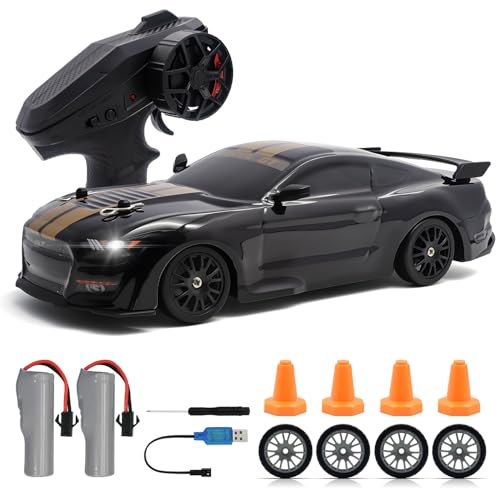 RC Drift Car, 1:24 Scale Remote Control Cars Vehicle for Kids, 2.4GHz 20KM/H 4WD High Speed RC Cars with LED Light Two Batteries & Drifting Tires Racing Sport Toy Car for Adults Boys Girls 8602BK - style: 8602-Black
