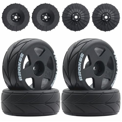 65mm 4PCS 1/10 RC On-Road tires and Hard Plastic wheels set Hex 12mm For WRC Drift Car Conversion 1/10 RC On-Road Car Traxxas Tamiya FW06 TT02 HPI HSP 94122 Kyosho W36 (Black) - color: Black