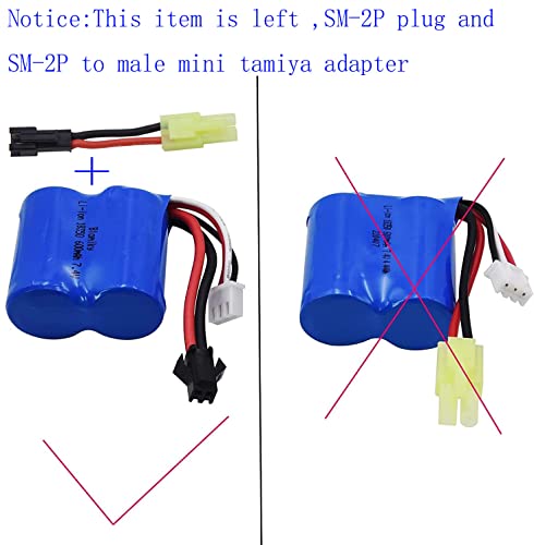 Blomiky 2 7.4V 600mAh 4.44Wh Lion Battery with SM-2P Black 2 Pin Plug Suitable for Skytech TKKJ Blue Boat H100 H102 H106 and H120 RC Ship Boat / H100 Battery 2