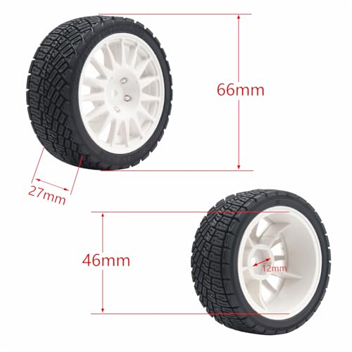 68mm 4PCS 1/10 RC On-Road tires and Hard Plastic wheels set Hex 12mm For WRC Drift Car Conversion 1/10 RC On-Road Car Traxxas Tamiya FW06 TT02 HPI HSP 94122 Kyosho W76 (White) - color: White