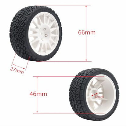 68mm 4PCS 1/10 RC On-Road tires and Hard Plastic wheels set Hex 12mm For WRC Drift Car Conversion 1/10 RC On-Road Car Traxxas Tamiya FW06 TT02 HPI HSP 94122 Kyosho W76 (White) - color: White