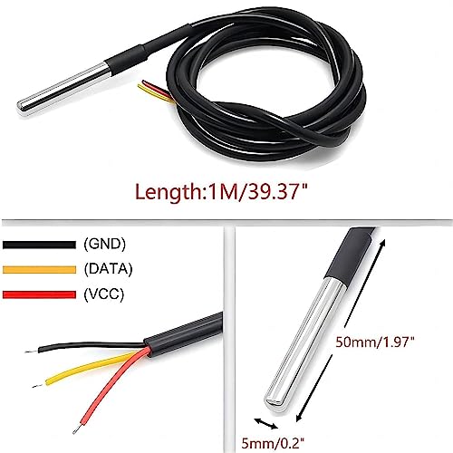 WWZMDiB 5 Pcs DS18B20 Temperature Sensor Probe High-Accuracy Waterproof Equipped with 5 Pcs 4.7K resistors for Arduino Raspberry Pi DIY