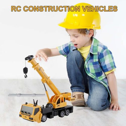 Remote Control Crane Truck Toy for Boys - 2.4G Large RC Crane Truck with Light & Sound, 6 Channel Construction Toy with 2 Batteries, Tractor Toy Birthday for Kids 3-8 Years Old