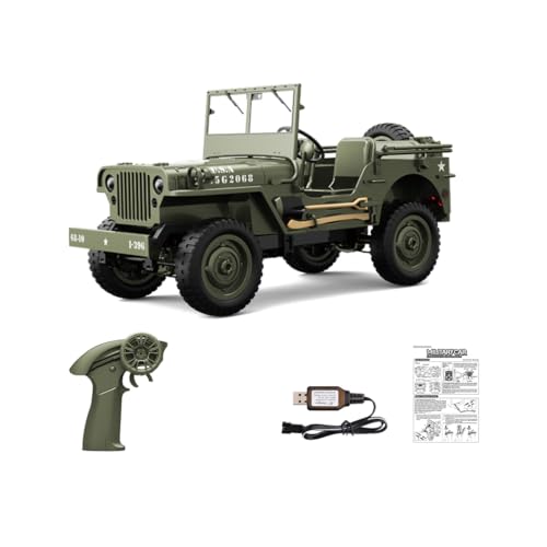1/10 Scale 4WD RC Crawler, 2.4GHz 4x4 Military Off-Road RC Monster Truck with LED Lights, Dual Motors & DIY Interior for Hobbyists - color: Army Green