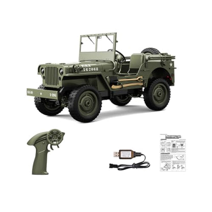 1/10 Scale 4WD RC Crawler, 2.4GHz 4x4 Military Off-Road RC Monster Truck with LED Lights, Dual Motors & DIY Interior for Hobbyists - color: Army Green