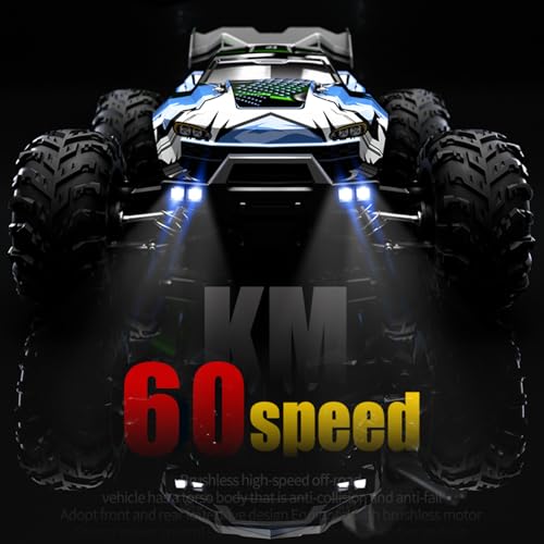 1/16 Brushless Fast RC Car for Adults, Top Speed 43mph Electric Off-Road RC Monster Trucks, 4X4 Remote Control High Speed RC Car for Hobby Toy Gifts (Blue) - color: Blue