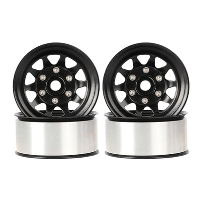 4PCS 1.55 Inch Aluminum Alloy Metal 10Holes Beadlock Wheel Rim Hubs Replacement Accessory for Tamiya AX90069 D90 TF2 CC01 CC02 1/10 RC Crawler Car Upgrade Parts(A-Black) - color: A-black