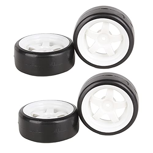 5 Spoke White Wheel Rim & Tyre Tires White+Black for RC 1:10 Drift Car & On Road Car Pack Of 4