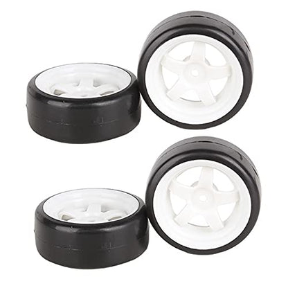 5 Spoke White Wheel Rim & Tyre Tires White+Black for RC 1:10 Drift Car & On Road Car Pack Of 4