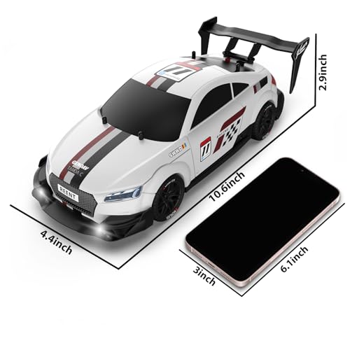 RC Drift Car 1/16 Scale 2.4Ghz 4WD Remote Control Car With Spray & Led Lights, 30+KM/H High Speed RC Drag Car, Racing Sport Toy Cars for Adults Boys Girls Kids Gift 2Pcs Rechargeable Battery - color: White