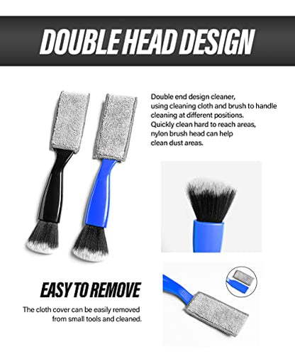 Universal 2 in 1 Duster for Car Clean,Car Bursh Tool,Double Head Brush,Auto Interior Detailing Brush,Soft Car Interior Detailing Brush Dust Brush (Blue) - color: Blue