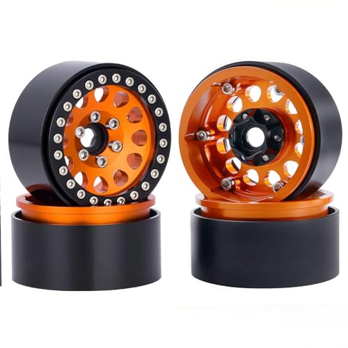 1.9 Beadlock Wheels for 1/10 RC Crawler, Aluminum 1.9 RC Wheel Rims with 12mm Hex, Metal Beadlock Wheel Set for 1/10 RC Rock Crawler, 4PCS (Orange) - color: Orange