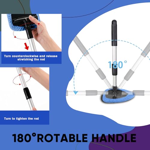 Car Window Cleaner, Car Cleanser Brush, Car Accessories Car Cleaning Supplies Tools, Car Cleaning Kit with Extendable Handle, Microfiber Cloth, Spray Bottle, Fits All Cars (Blue) - color: Blue