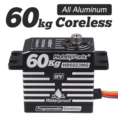 HobbyPark Waterproof RC Servo High Torque Coreless Motor Metal Gear Digital Servo Aluminum Case Parts for 1/8 1/10 RC Crawler SCX10 TRX4 RC Truck RC Car Buggy Basher Control Angle 180° (60kg Torque)