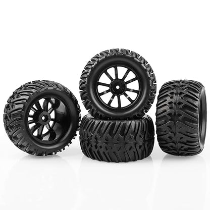 AIMROCK 12mm Hex RC Wheels & Tires Pre-glued 2.8 Tires Wheels for 1/10 Traxxas Stampede Hoss 2WD 4x4 VXL Redcat Volcano EPX Pro S30 Blackout XTE Monster Truck, 4-Pack
