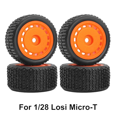 Pre-Mounted Pin Buggy Tires and Wheels Rims Hub Tires Set for 1/24 Losi Micro-B 1/28 Losi Micro-T Wltoys 244016 Upgrade Part (Orange Micro-T) - color: Orange Micro-t