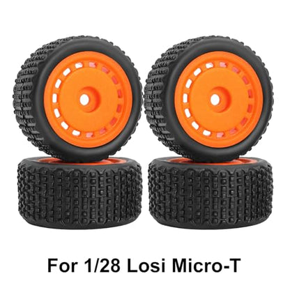 Pre-Mounted Pin Buggy Tires and Wheels Rims Hub Tires Set for 1/24 Losi Micro-B 1/28 Losi Micro-T Wltoys 244016 Upgrade Part (Orange Micro-T) - color: Orange Micro-t
