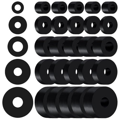 30 PCS Rubber Spacer 5 Sizes Black Non-Slip Thick Grommets Vibration Isolation Round Rubber Flat Washers Spacers Washers for Home and Car Accessories - size: 5 Sizes, style: Different size