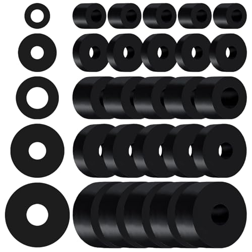 30 PCS Rubber Spacer 5 Sizes Black Non-Slip Thick Grommets Vibration Isolation Round Rubber Flat Washers Spacers Washers for Home and Car Accessories - size: 5 Sizes, style: Different size