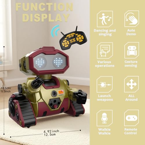 Interactive Smart Robot Toys, Rechargeable Remote Control Emo Robot, Gold | Learning Gesture Sensing, Auto-Demonstration, Music and Dance, Shining LED Eyes, Birthday Gift for Kids - color: 103 Gold