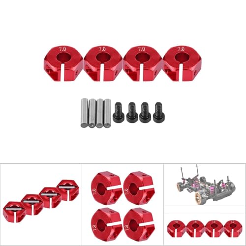4 Pcs Universal Wheel Hex Hub Adapters,12mm Wheel Hex Mount with Pins and Screws,Wheel Hex Drive Adapters Hub RC Model Vehicle Accessory for RC Spare Part RC Car Upgrade Parts (7.0MM red) - size: 7.0MM red