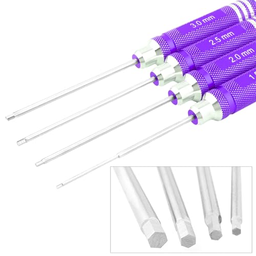 4 Pieces Hex Screw Driver Set 1.5mm 2.0mm 2.5mm 3.0mm Allen Wrench Keys Screwdriver Kit RC Repair Tools for Traxxas RC Car Drone Multi-Axis Helicopter Arrma Axial Losi Redcat Racing (Purple) - color: Purple