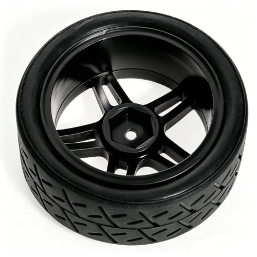 1/10 RC Rally Street Tires OD 65mm with 12mm Hex Hard Plastic Wheels for 1:10 1/12 On Road Drift Touring Car Tamiya TT01 TT02 Traxxas XV02 XV01 TA06 HPI KYOSHO PTG2 A959 4PCS (Black) - color: Black