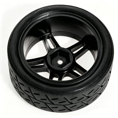 1/10 RC Rally Street Tires OD 65mm with 12mm Hex Hard Plastic Wheels for 1:10 1/12 On Road Drift Touring Car Tamiya TT01 TT02 Traxxas XV02 XV01 TA06 HPI KYOSHO PTG2 A959 4PCS (Black) - color: Black