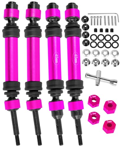 RC Drive Shaft CVD Axles Upgrades Part for 1/10 Slash VXL 4X4,Rustler VXL 4X4,Stampede VXL 4X4,#45 Steel Front Rear Driveshaft with Hex,Pink - color: Pink - Upgrades