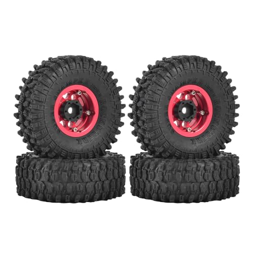 4PCS 1.55 inch Aluminum Metal Beadlock Wheels Rim and 95mm All Terrain Rubber Tires for 1/10 1/12 RC Rock Crawler Car for Axial AX90069 D90 TF2 Tamiya LC70 JIMNY UTB18(5Spoke,Red) - color: 5spoke,red