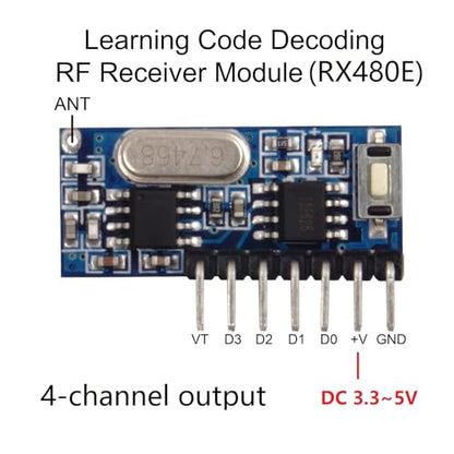 QIACHIP 433MHz Wireless Remote Control Switch Mini Receiver Built-in Learning Code 1527 Decoding 4 Channel Output with 656 FT Long-Distance 4-Button Transmitter White - style: 4-button remote + receiving module
