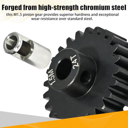 M1.5 24T Pinion Gear 8mm Bore with 8mm to 5mm Shaft Adapter Sleeve, Chromium Steel Motor Gear with Set Screw & Hex Key for Traxxas ARRMA Losi 1/5 1/8 RC Cars - size: 24T