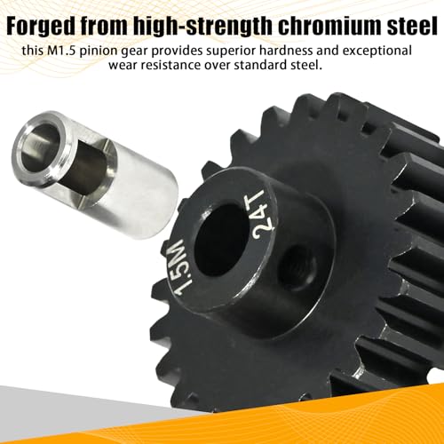 M1.5 24T Pinion Gear 8mm Bore with 8mm to 5mm Shaft Adapter Sleeve, Chromium Steel Motor Gear with Set Screw & Hex Key for Traxxas ARRMA Losi 1/5 1/8 RC Cars - size: 24T