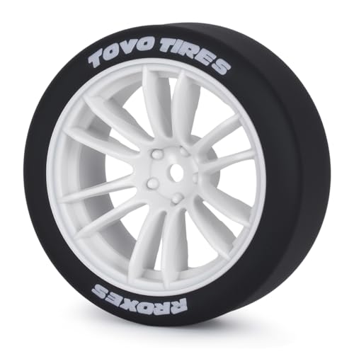 1/10 RC Drift Wheels and Tires Set, 12 Spoke On-Road Touring Car Wheel Tire Combo, 12mm Hex Drift Tires for RC Drift Car, 4PCS (White) - color: White
