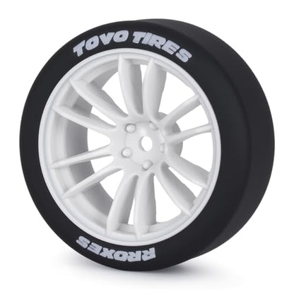 1/10 RC Drift Wheels and Tires Set, 12 Spoke On-Road Touring Car Wheel Tire Combo, 12mm Hex Drift Tires for RC Drift Car, 4PCS (White) - color: White