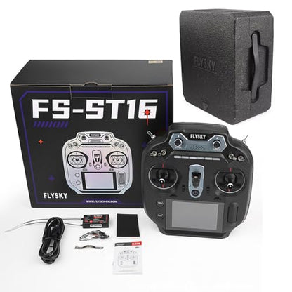 GoolRC Flysky FS-ST16 2.4GHz 16CH Radio Transmitter with FS-SR8 Receiver, 3.5 Inch IPS Screen Dual Antenna Remote Controller with Receiver for RC Car Boat Airplane (Left Hand Throttle)