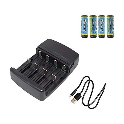 USB Universal Smart Battery Charger for 3.2V LiFePO4 Batteries with 4 Pieces 3.2V LiFePo4 14430 4/5 AA (14 x 43mm) 400mAh Rechargeable Battery